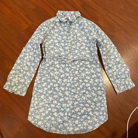 Girl Old Navy floral shirt dress button down tie waist long sleeve cotton size M - Picture 3 of 10